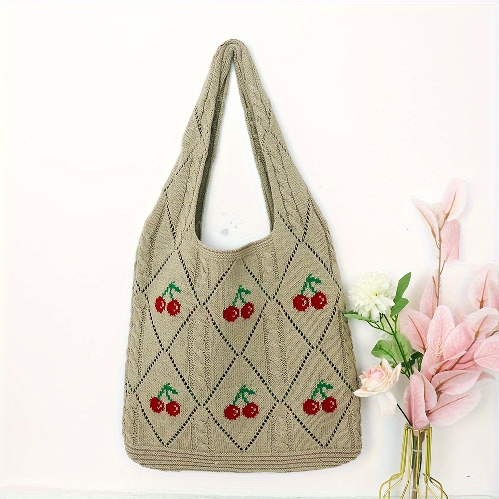 cute strawberry cherry pattern tote bag crochet shoulder bag