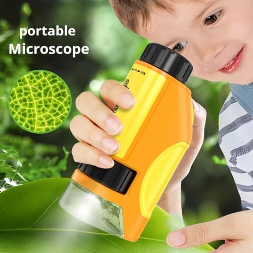 tragbares handmikroskop spielzeug, mit led-licht 50x- , outdoor indoor natur erkundung pädagogisches spielzeug, urlaubsgeschenk