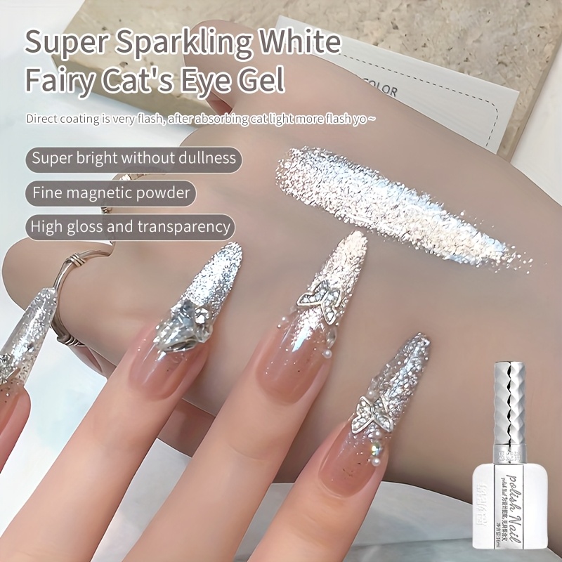 Image of White Fairy Cat Eye Nail Gel Shimmer Magnetic Manicure Gel High Gloss Soak Off Nail Varnish