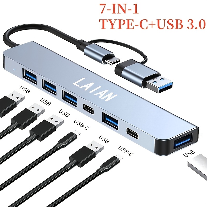 

Usb 3.0, Aluminum 7-in-1 Usb Expander, Usb Distributor With 1 Usb 3.0, 4 Usb 2.0, And 2 Usb C , Suitable For Macbook And More Pc/laptop/tablet Devices