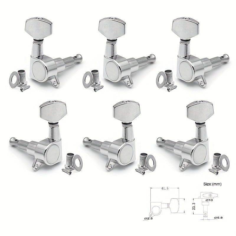 TEMU 6 Pezzi Set di 3 Sinistra e 3 /6 Meccaniche per Chitarre, Piccole Testine Quadrate Completamente Chiuse adatte a Strumenti Acustici ed Elettrici