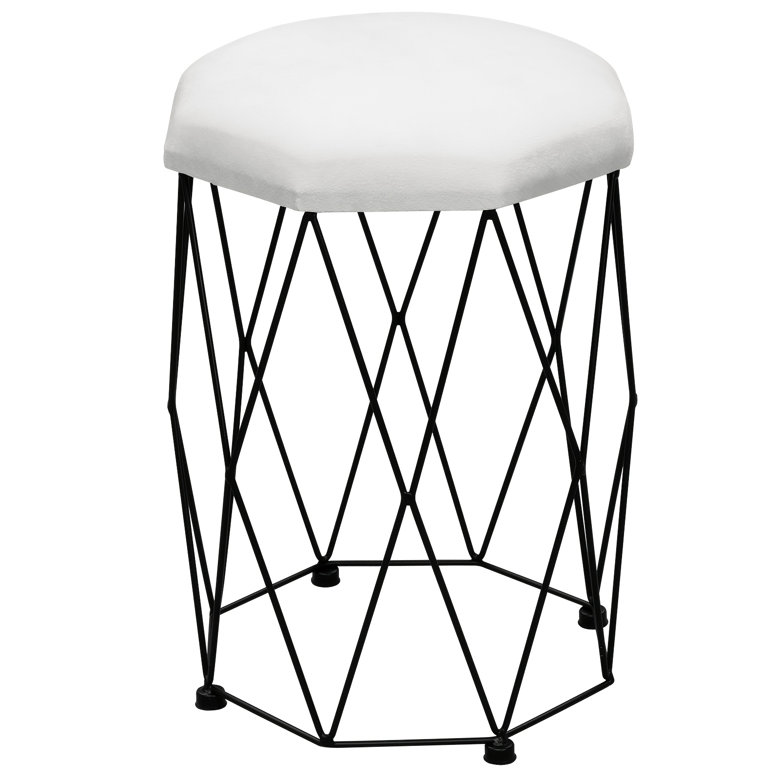 Image of 1pc Vanity Stool, Velvet Footstool, Sofa Stool, Round Footstool With Metal Frame, , For Bedroom Or Living Room, White And Black Color Scheme