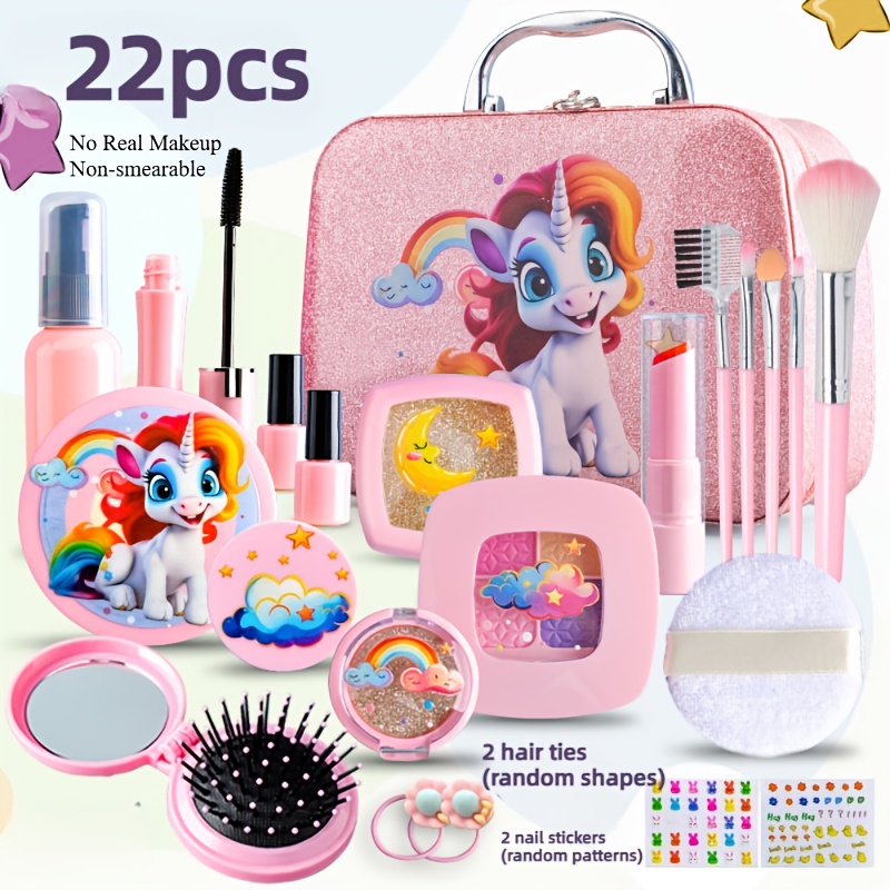 15pcs 22pcs princess pretend makeup set kids simulation cosmetic toy with lipstick eye shadow powder dress up vanity case for girls ages 3   paint non toxic not for real use