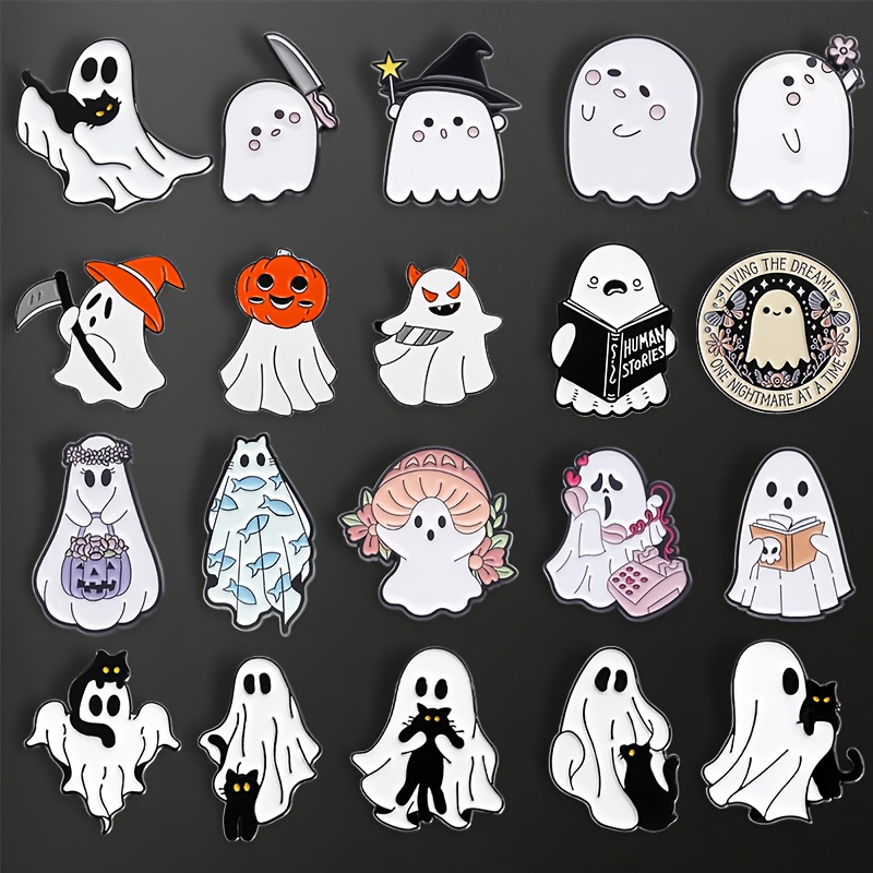 TEMU 20pcs Halloween Cartoon White Shaped Alloy Badge - Cute Enamel Brooch - Lapel Metal Pin - Shirt, Bag, Clothing Fashion Accessories - Perfect Gift For Who Love Collecting - Men
