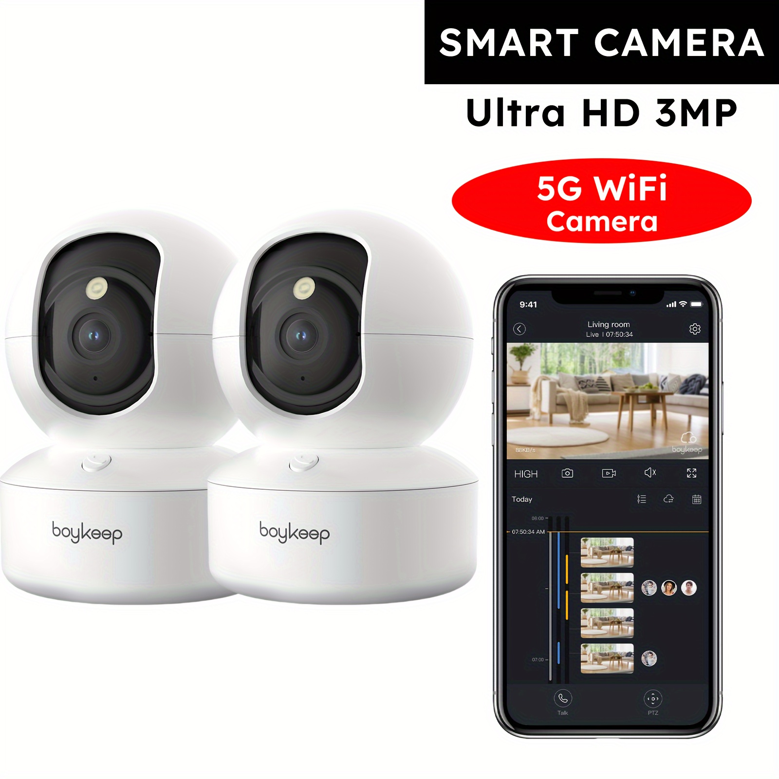 

2pcs 2k Pet Camera Dog Camera With Phone App 5g/2.4ghz Wifi Cameras Indoor Security Camera, 360° Pan & Tilt, 2-way Audio, Night Vision, , K30