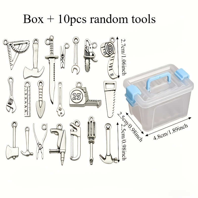 TEMU Boîte à outils et 10 pièces de modèles d'outils aléatoires - Mini coffret d'outils de simulation en alliage, comprend 10 pièces d'outils simulés