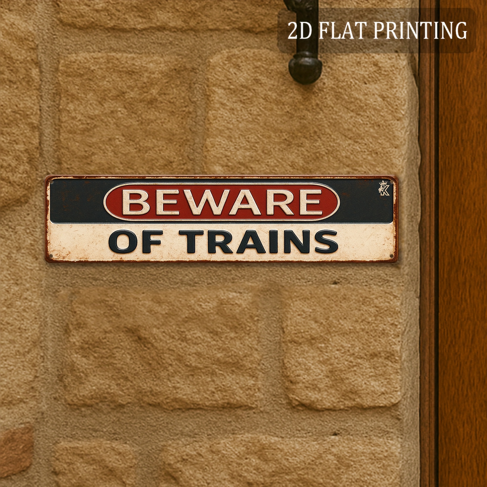 TEMU 2d Flat, 2d Flat Prinirong, 1pc, "caution Train" Metal Wall Sign (40.64cm X 10.16cm), Vintage Railway Warning Sign, Industrial Train-themed Wall