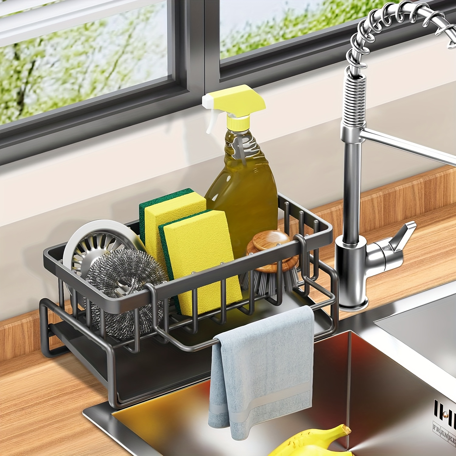 sponge rack suitable for kitchen sink sink rack with high brush holder kitchen sink storage box countertop rust proof carbon steel soap dispenser kitchen storage and   items details 0