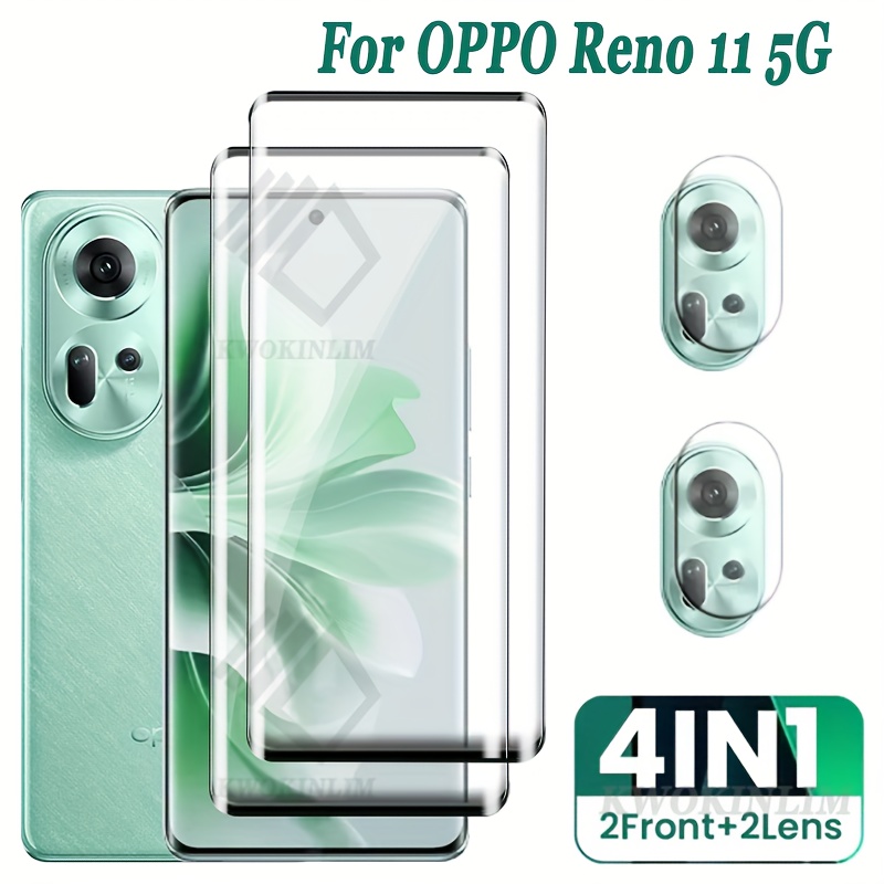 TEMU 2+2pcs For Oppo Reno 11 5g Curved Tempered Glass Protective Reno 11 Tempered Glass Film And 2pcs Lens Film Tempered Glass And Lens Film Reno 11