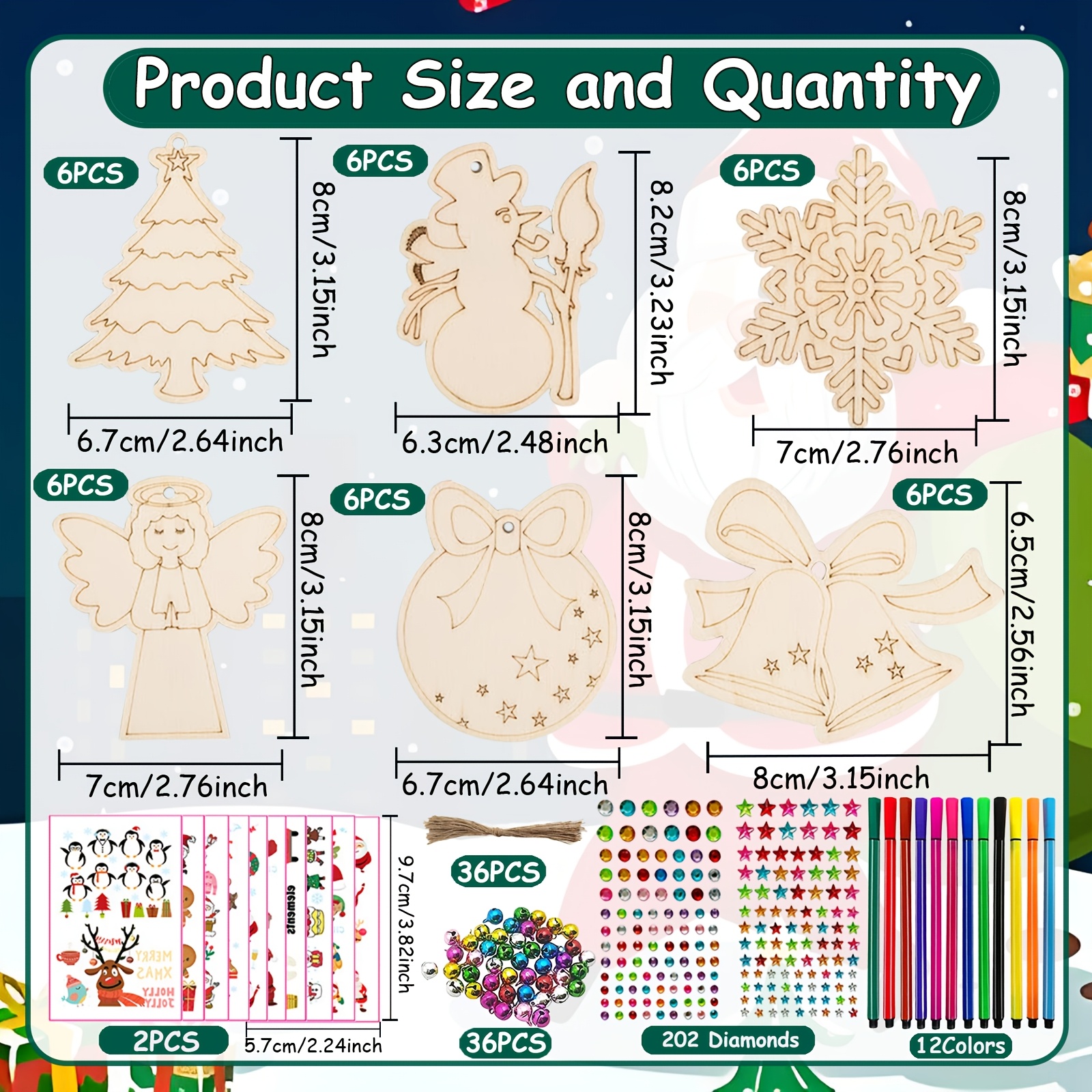 Image of 324pcs Christmas Craft Kit, Wooden Christmas Ornaments, Christmas Craft Set, Christmas Tree Decorations, And Christmas Gifts
