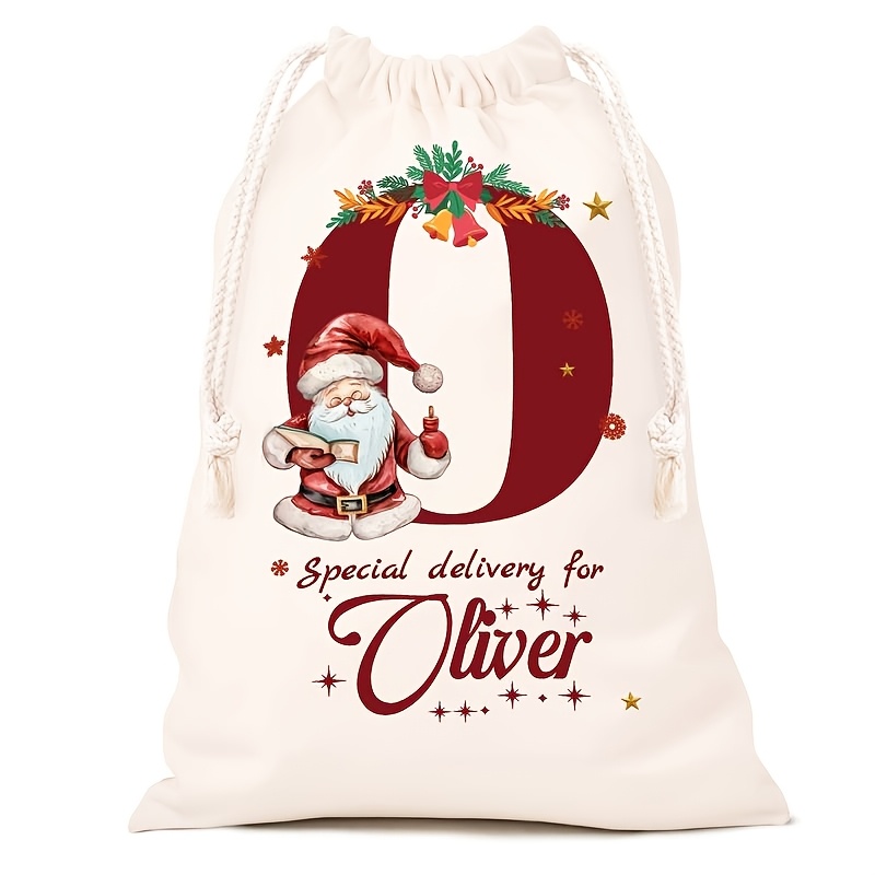Personalized Name Christmas Gift Bags, Extra Large Drawstring Santa Bags