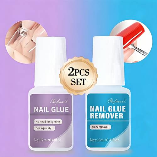 2pcs quick drying and debonding kit with brush head no led required designed for pressing nail nail art patches drill 3 pasting firm and durable quick removal of nail debonding solution