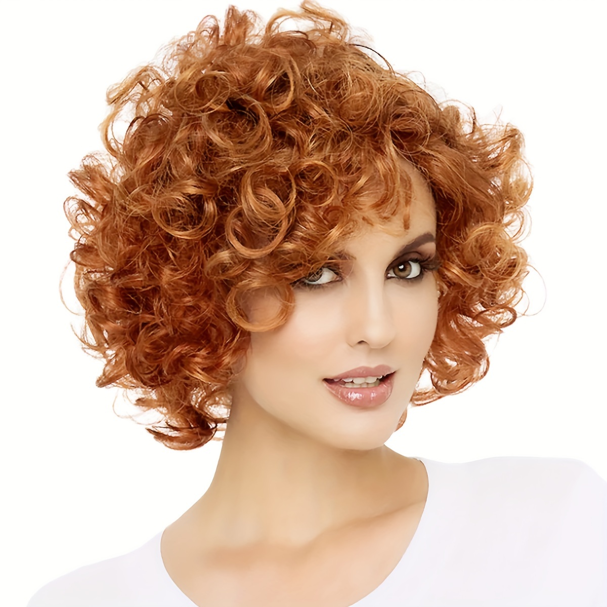 

Chic 8-inch Short Curly Wig With Bangs For Women - Versatile Synthetic Hairpiece For Everyday & Parties, All