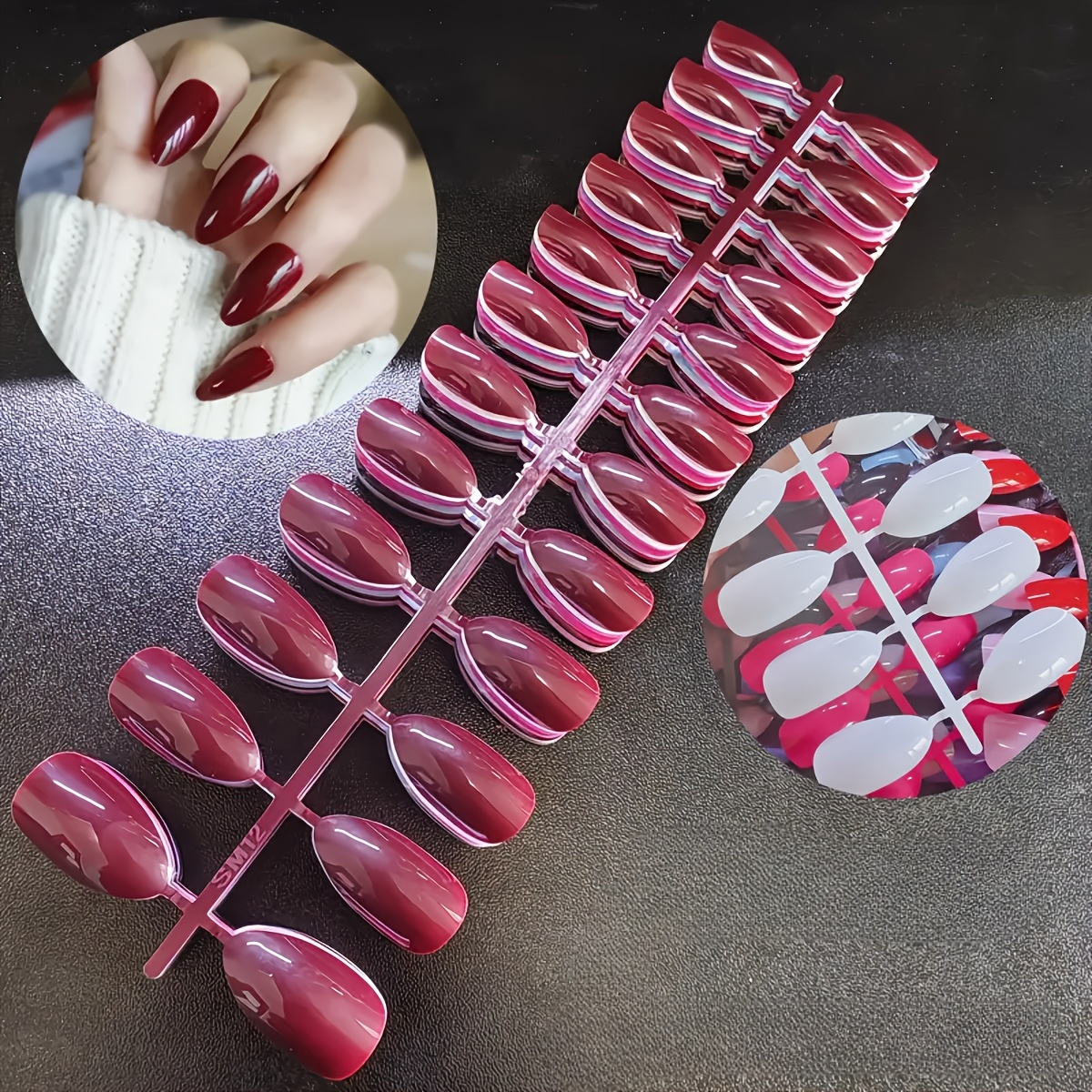 TEMU 96pcs Mixed -shaped Random Glossy Shiny Press-on Nails, (same Style Different Colors) Fashionable Easy False Nails, Suitable For Women And In