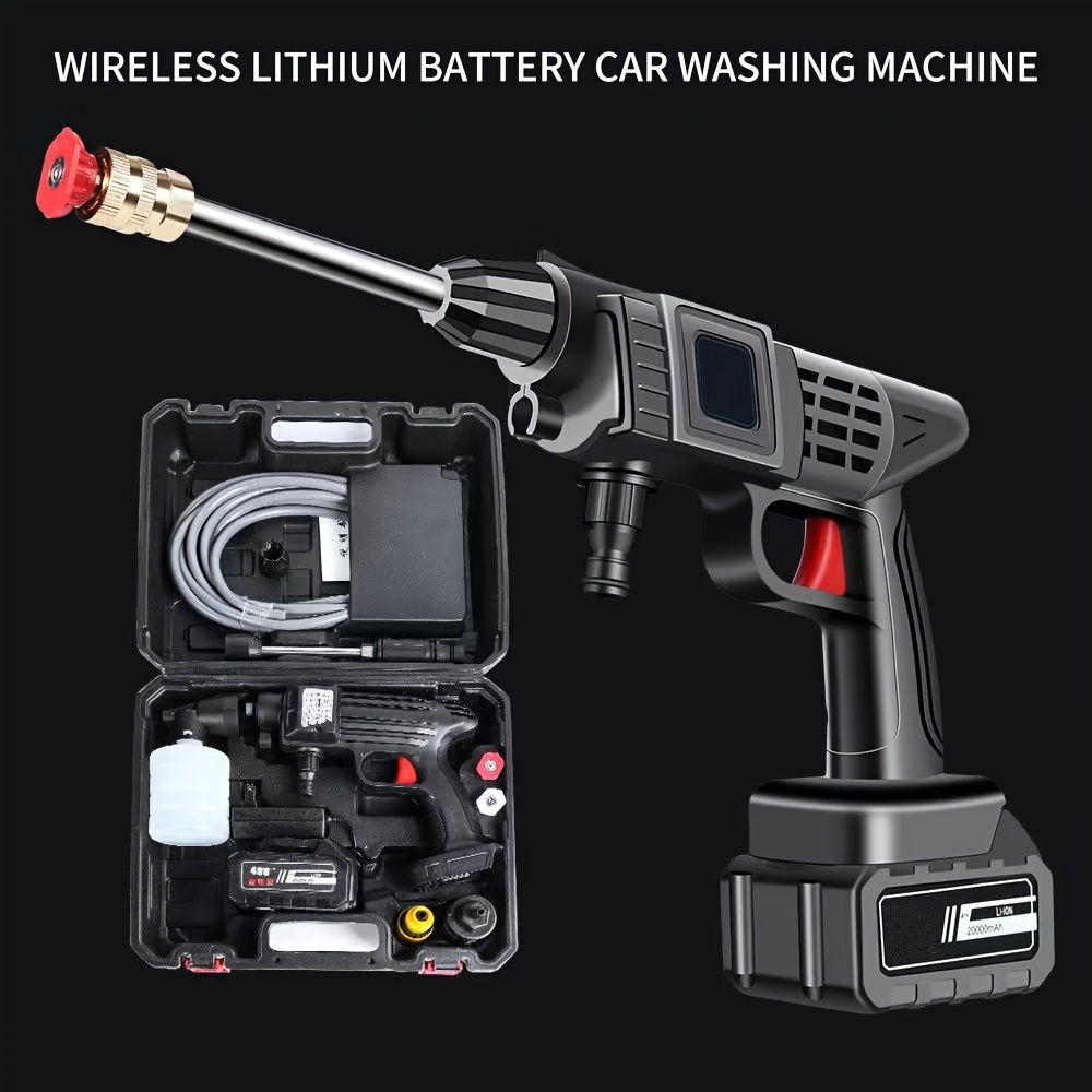Lave-auto électrique haute pression sans fil portable avec pistolet à mousse, pistolet à eau haute pression pour lave-auto, lave-plancher de voiture sans fil à chargement