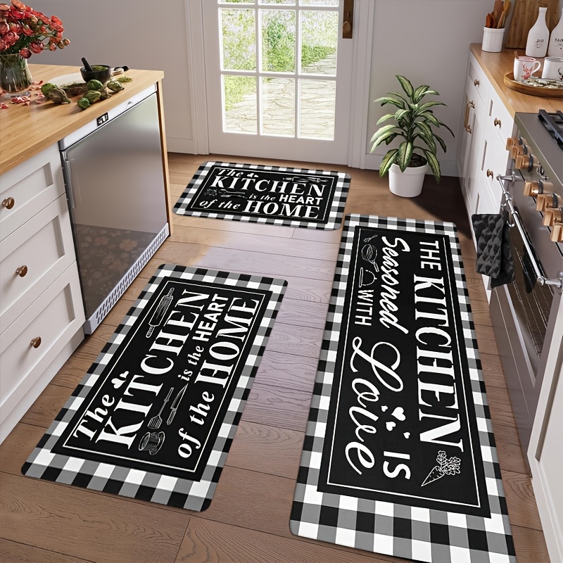 

2/3pcs Kitchen Mat Set - Black & White , Non-slip & Stain Resistant, Comfortable Flannel Standing Mats For Home Centerpiece, Bedroom, Living Room, Dining, Bathroom, And Entryway