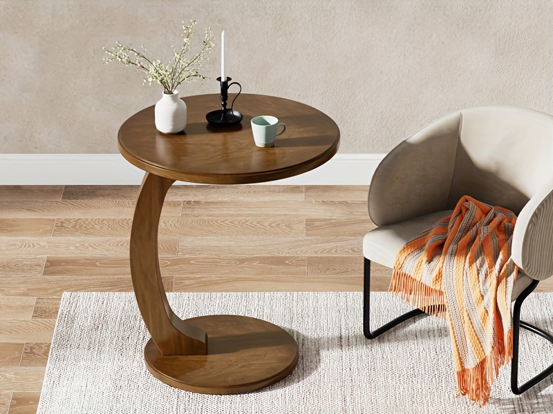 Vintage-Inspired C-Shaped Round Wooden Side Table - Compact & Sturdy 6 Vintage-Inspired C-Shaped Side Table Overview