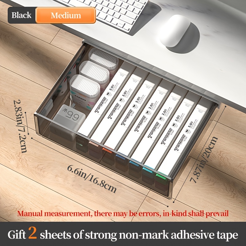 Self-adhesive Desktop Drawer Storage Box, Table Invisible Slide-out Large Storage Rack Desktop Pencil Rack Tray Drawer Suitable For Office Stationery Kitchen, Desk & Drawer Organizer For Home Storage
