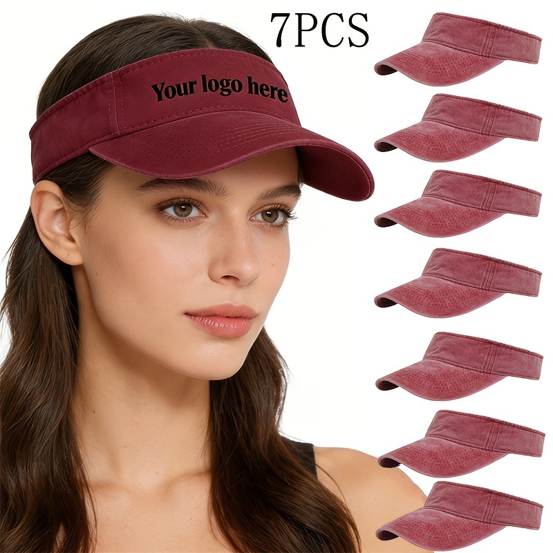 7pcs Bulk Pack Custom Logo/Text Visor Hats for Summer