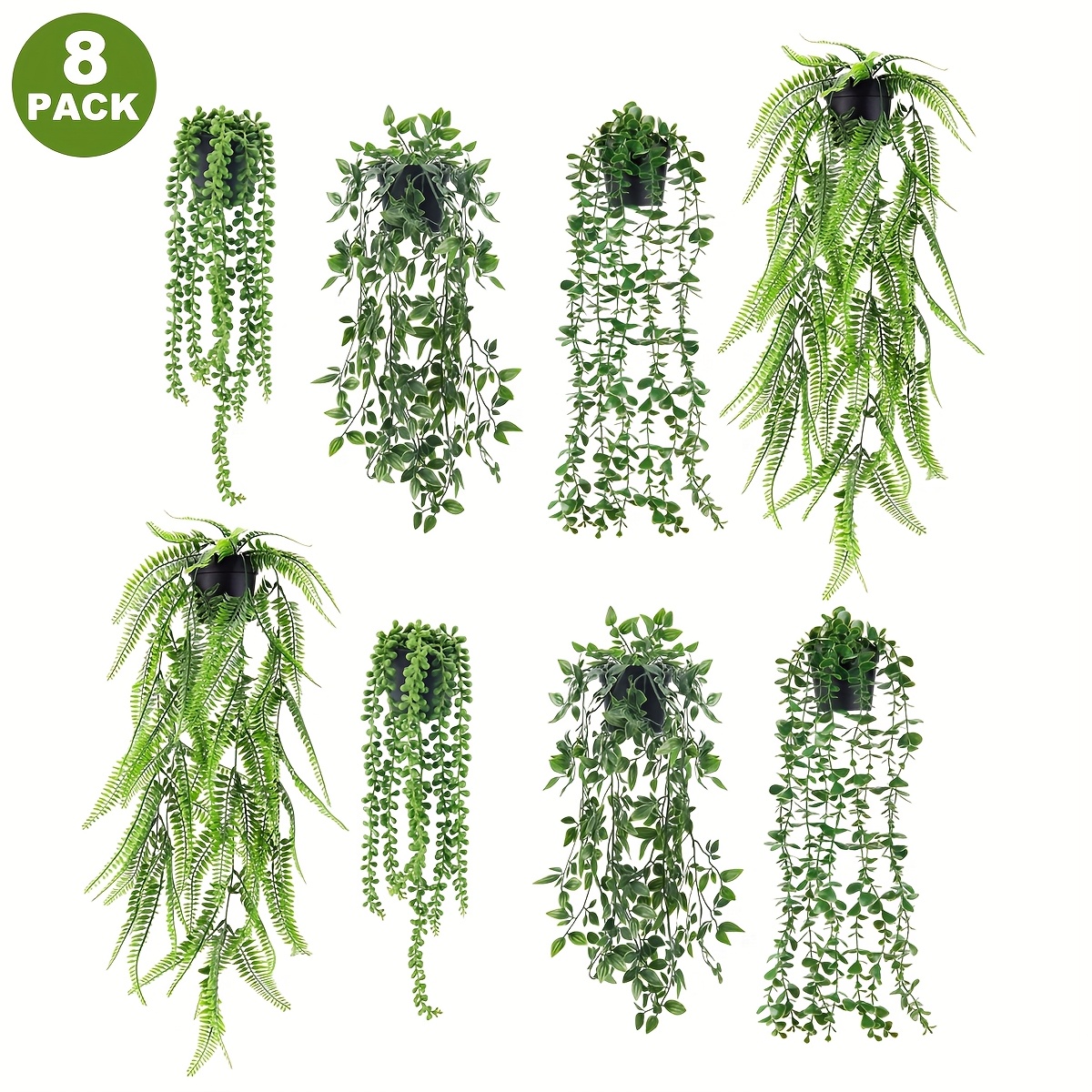 

8 Pack Fake Hanging Plants Artificial Eucalyptus Fake Potted Greenery Eucalyptus Mandala Vine For Wedding Decor Spring Decoration, Outdoor Decoration