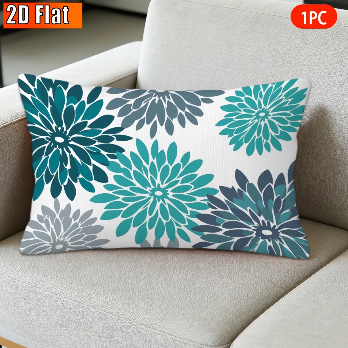 TEMU Fundas de cojín 2D, 1 pieza, multicolores azul-verde, de cojín decorativa con estampado, adecuada para cama, , (sin relleno de cojín), estética