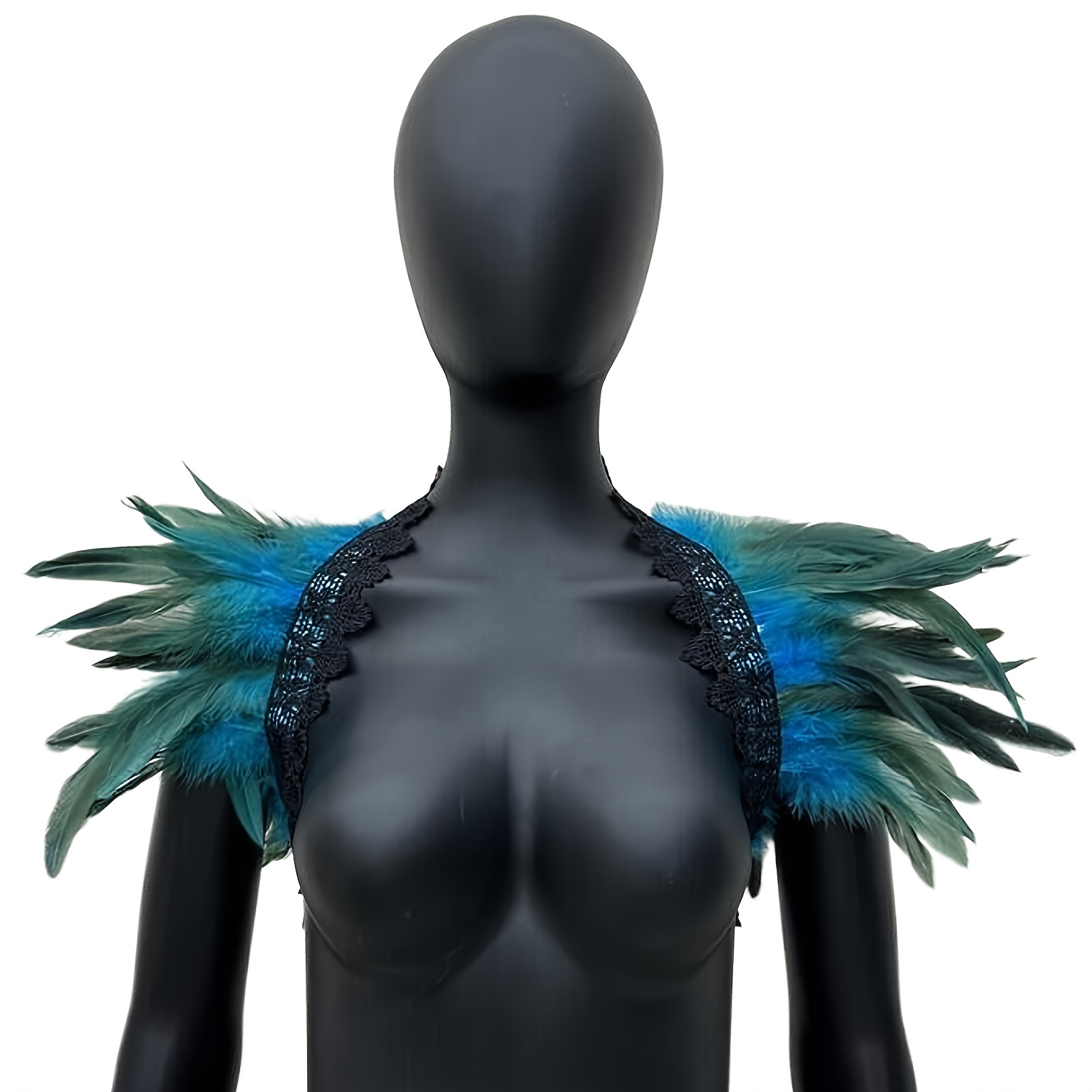 TEMU Gothic Dark Artificial Feather Decoration Shawl Solid Color Maple Leaf Shape Lace Decoration Shawl Christmas Party Role-playing Carnival Costume