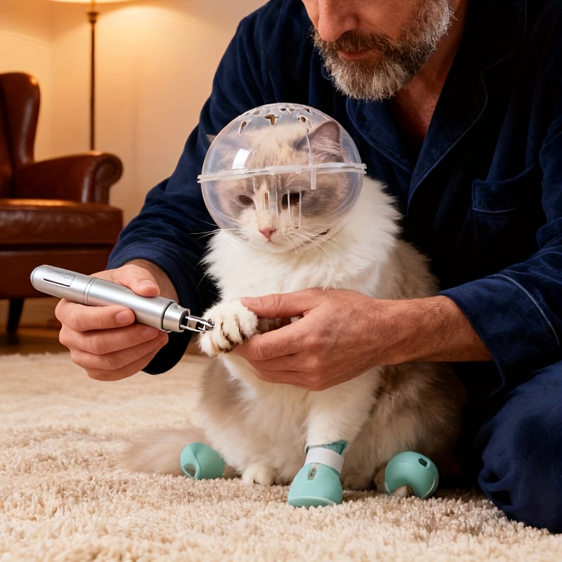 Ensemble de protection pour chat, collier Elizabeth transparent et respirant, comprenant 1 protège-tête et 4 protège-pattes, -léchage et -morsure, spécialement conçu pour le toilettage et le bain, durable et réutilisable