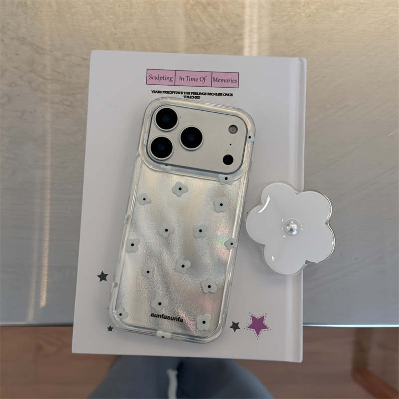 TEMU Phone Case: Phone Case Suitable For Iphone | Perforated Water Ripple Ind | Silvery Shimmering White Flowers | Flower Holder | Best Friend Gift |