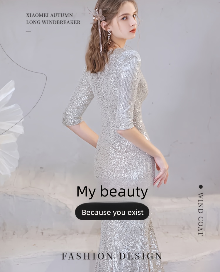 silvery evening dress 2025 v fishtail - Temu Mauritius