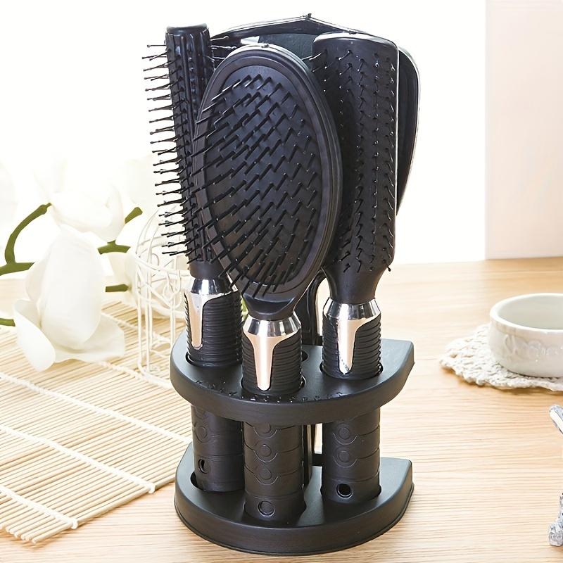 

4-piece Professional Hair Styling Comb Set With Mirror And Stand - Unisex, Ideal For All Hair Types Including Wavy & Textured