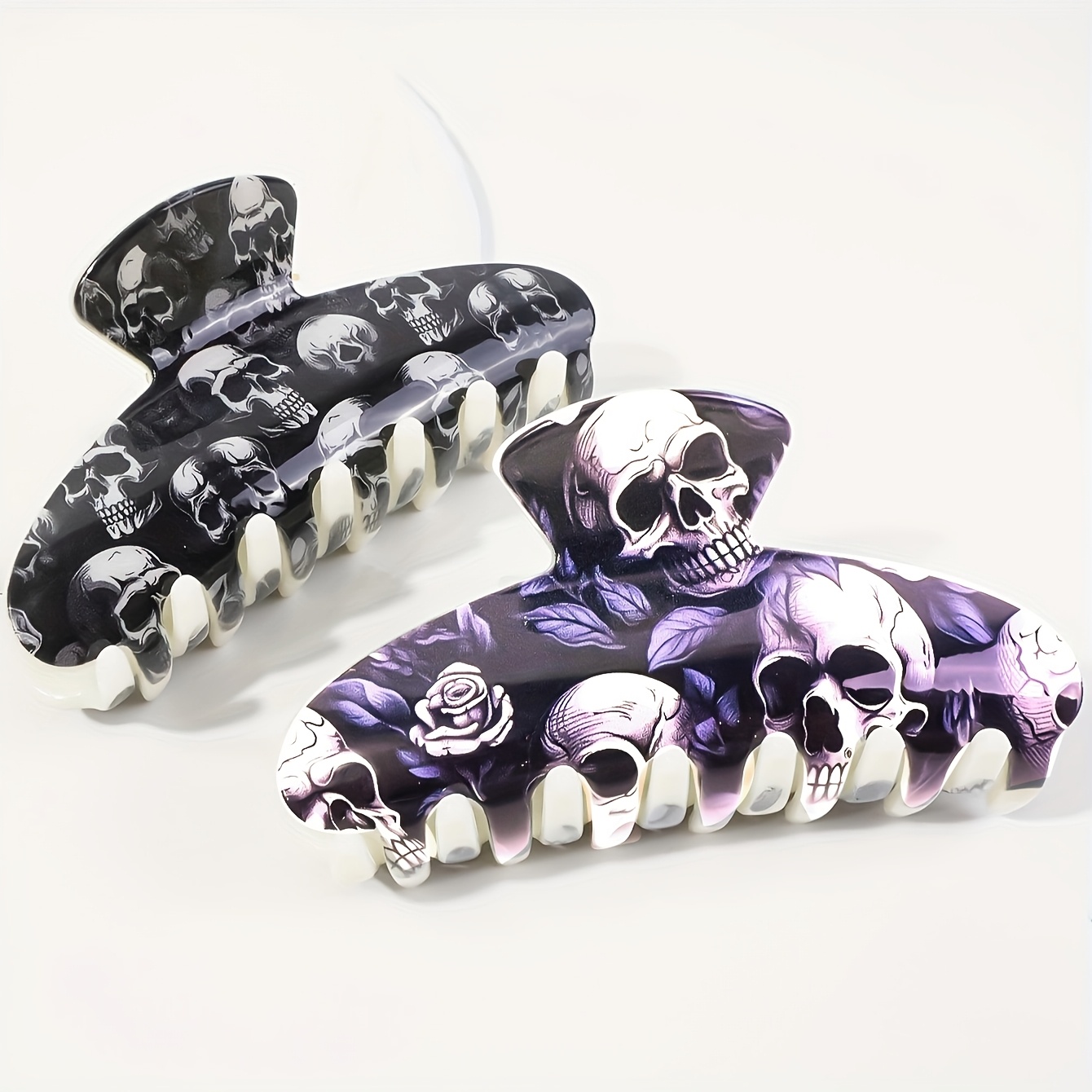 E-shop 2 Stück Damen Kreative Cartoon Halloween Totenkopf & Teufel Druck Große Haarklammern, Vielseitige Resin Greifklammer, Oval Rutschfeste Starke