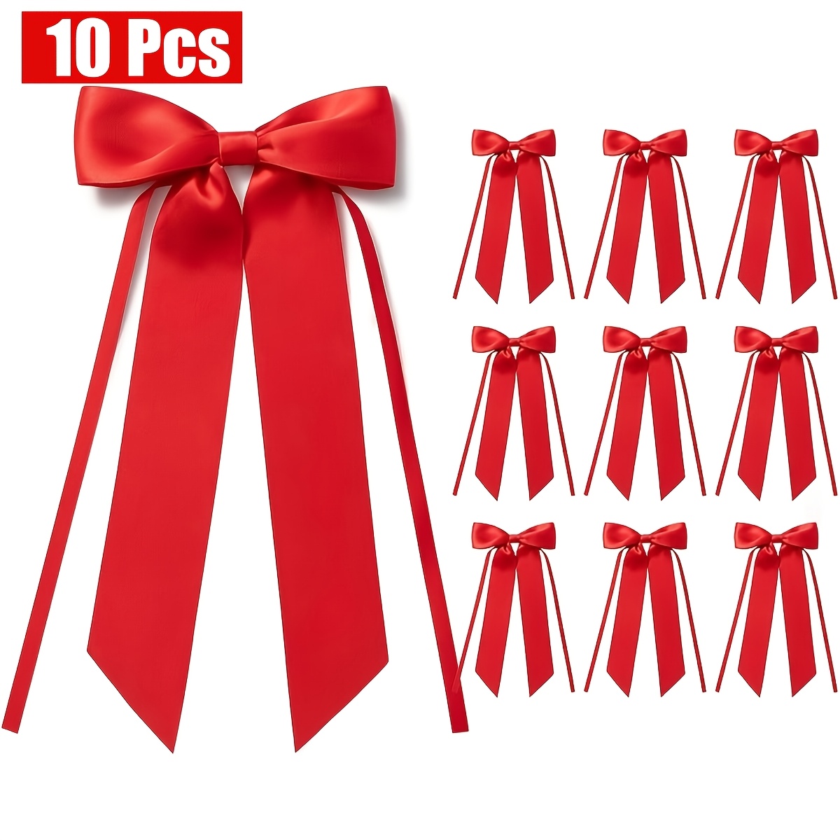TEMU Confezione da 10 Fiocchi Pre-annodati - Fiocchi Eleganti Grandi da 3,5" in Nastro per Matrimoni, Compleanni, Confezioni Regalo di Natale,