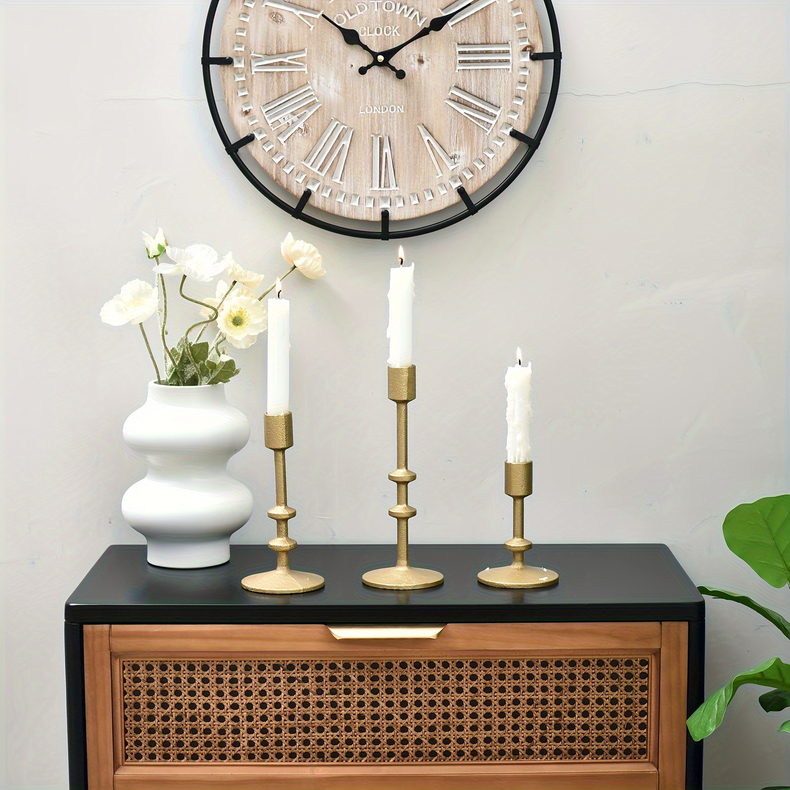 Wall clock & candle on sale stick holders 3 piece set