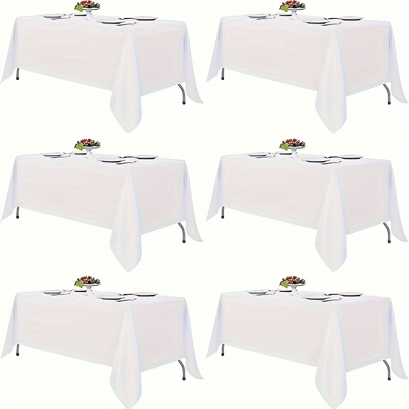 

6pcs, Rectangular Polyester Tablecloths, Wrinkle-resistant Washable Fabric White Table Covers For Parties, Outdoor, Wedding Banquets, Camping, Buffet