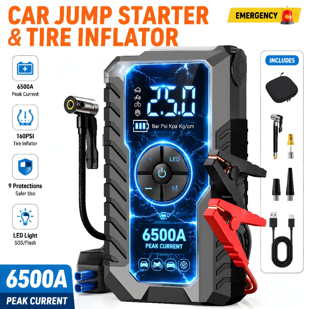 portable car emergency jump starter 12v car battery charger 160psi air pump emergency starter and single starter multiple styles automotive accessory tool led light battery charger winter essential holiday gift