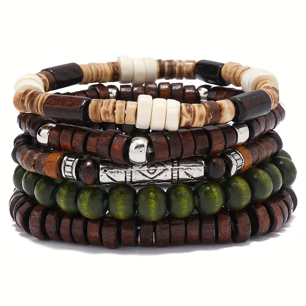 

5pcs/set Men Women Wood Bracelet, Trendy Jewelry Set Gift