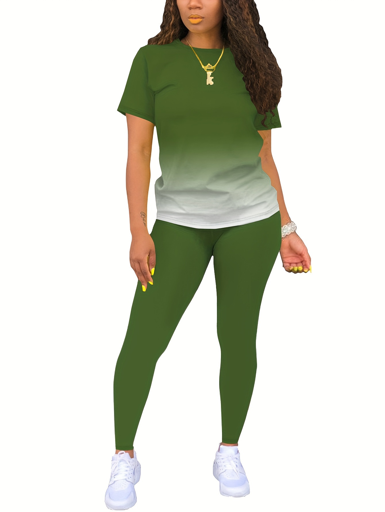 Stylish European and American Short-Sleeve Long-Pants Round-Neck Gradient Color Letter Print High-Elasticity Women's Set