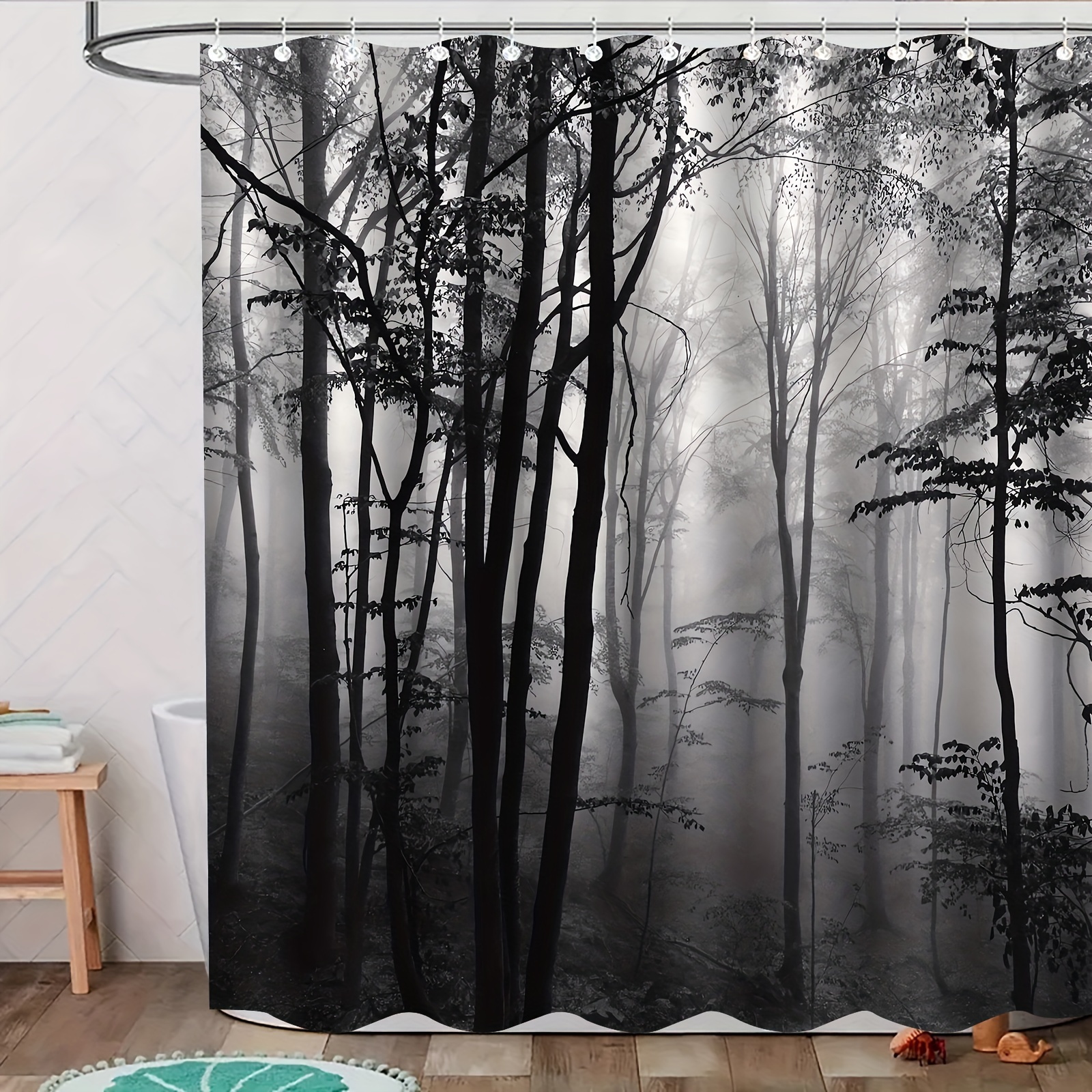 

Jit1pcs Patterned Shower Curtain, Suitable For Home Bathroom Decoration, Waterproof, With 12 Hooks Polyester Fabric Bath Curtain, Bathroom , Room Decoration, Machine Wash Window Bathroom Decoration