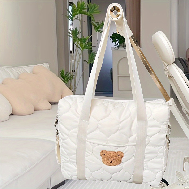 

1pc Beige Single Bear Mommy Handbag With Pockets, Bottle Storage Bag, Stroller Hanging Bag, Woman Shoulder Bag