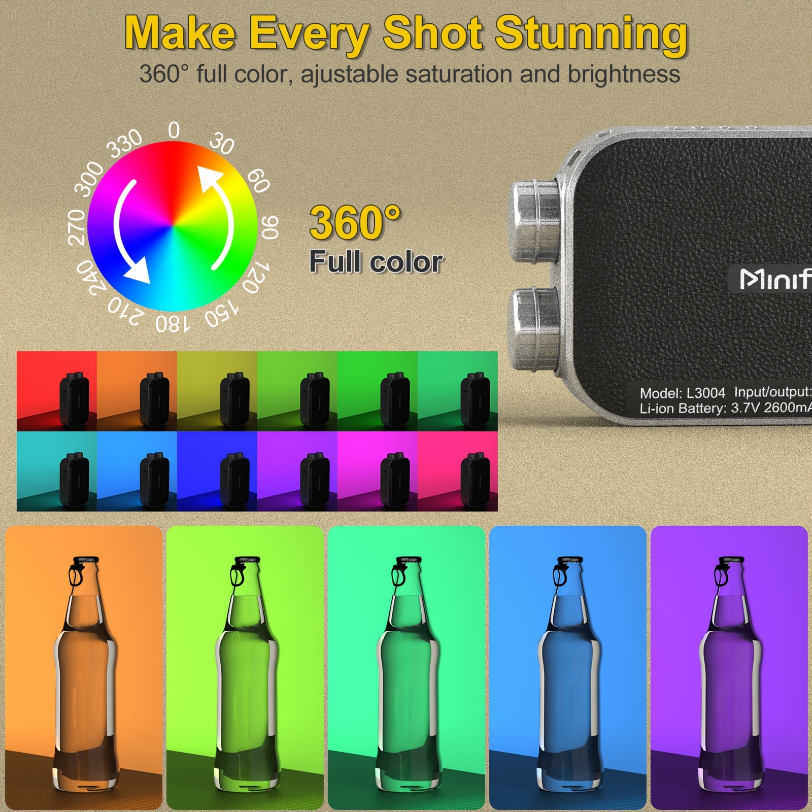 luce di riempimento rgb |   luce led fotografica a 360° a colori, luce intelligente per video di   a   completo   soffusa portatile per   di   televisiva.     (batteria/usb) + dimmerabile + batteria ricaricabile da 2600mah Dettagli dell'articolo 0