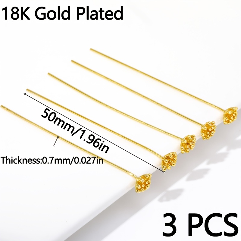 TEMU 3pcs Épingles en laiton plaqué or de , pour fournitures de fabrication de bijoux, épingles pour bijoux, ajouts de bijoux