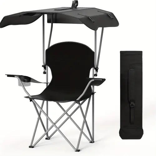 foldable canopy lounge chair with sunshade cup holder for camping hiking travel 6 x 21 6 x 36 breathable fabric sturdy
