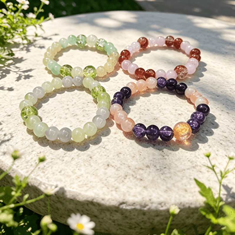 4pc Crackle Purple Gradient Beaded Bracelet Set