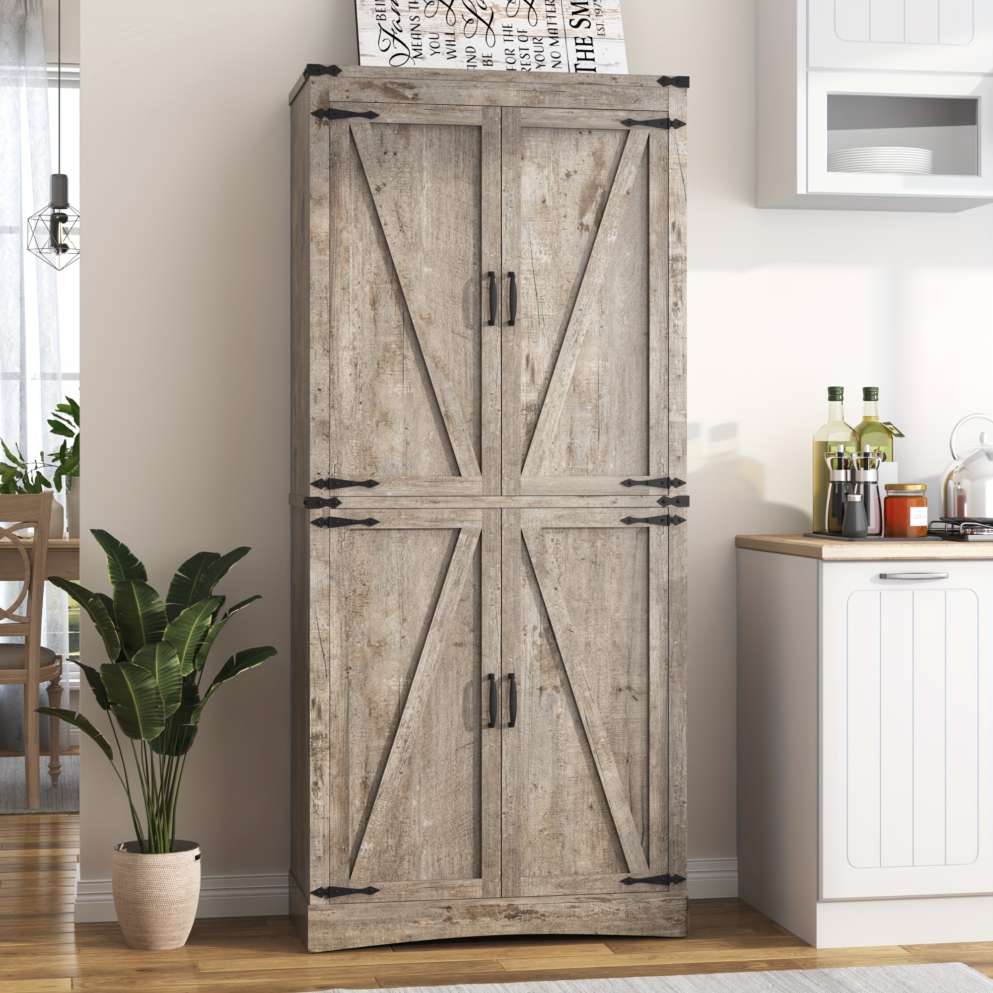 71in Farmhouse Tall Pantry Cabinet with Adjustable Shelves