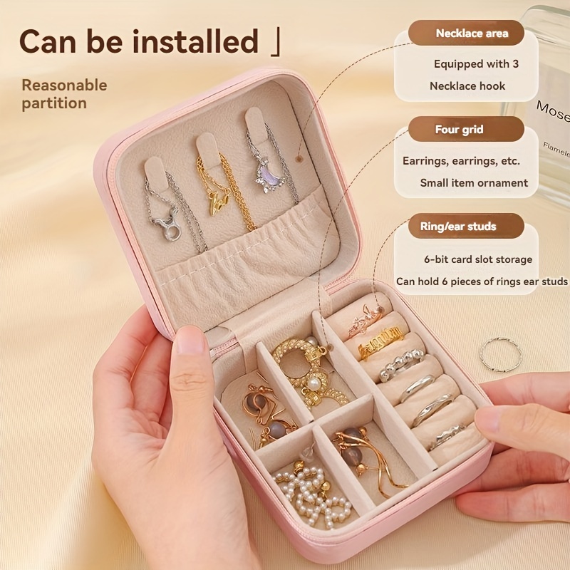 

Chic Mini Leather Jewelry Organizer Box With Drawer - Portable Storage For Earrings, Necklaces, Rings & Bracelets - Zippered, Polished Finish