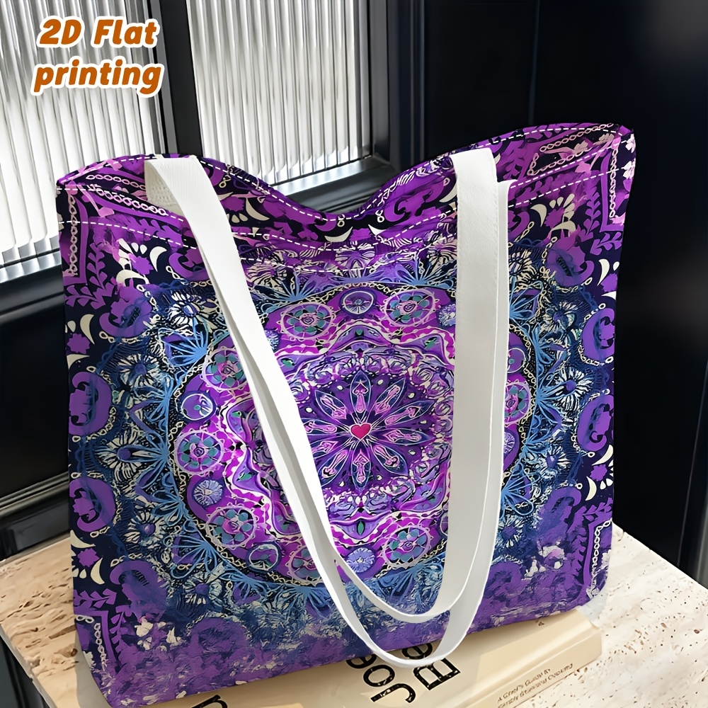 TEMU 1 sac à bandoulière pour femme avec motif floral mandala bleu violet, sac clutches, 2-en-1 réutilisable main/croisement, artisanat , artisanat