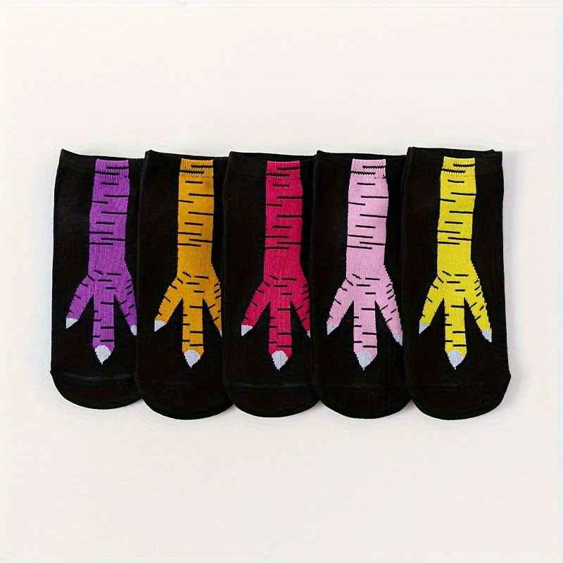 

5 Pairs Colorful Chicken Claw Socks, Funny & Novelty Low Cut Ankle Socks, Women's Stockings & Hosiery