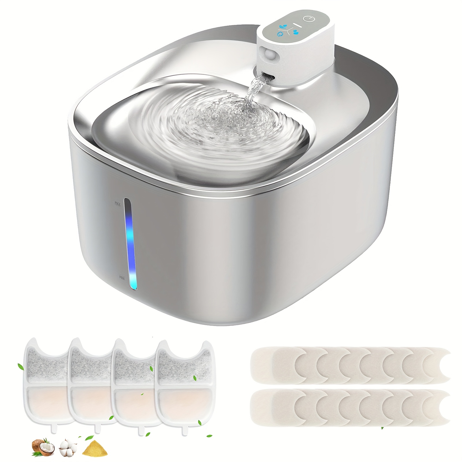 TEMU Advwin 4l Wireless Cat Water Fountain Battery Operated Stainless Steel & 4 Set Replacement Filter, Automatic 4l Stainless Steel Pet Water