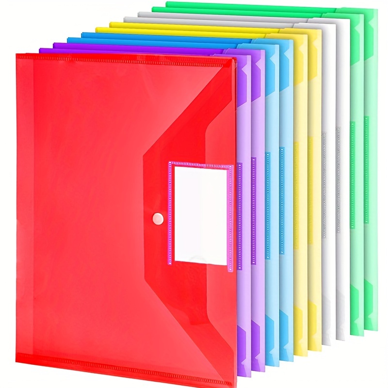 

12 Pack Plastic Envelopes Polypropylene, Clear Document Folders File Folders Us Letter A4 Size File Envelopes With Label Pocket, Assorted Color（1 Thickness 0.16 Mm）
