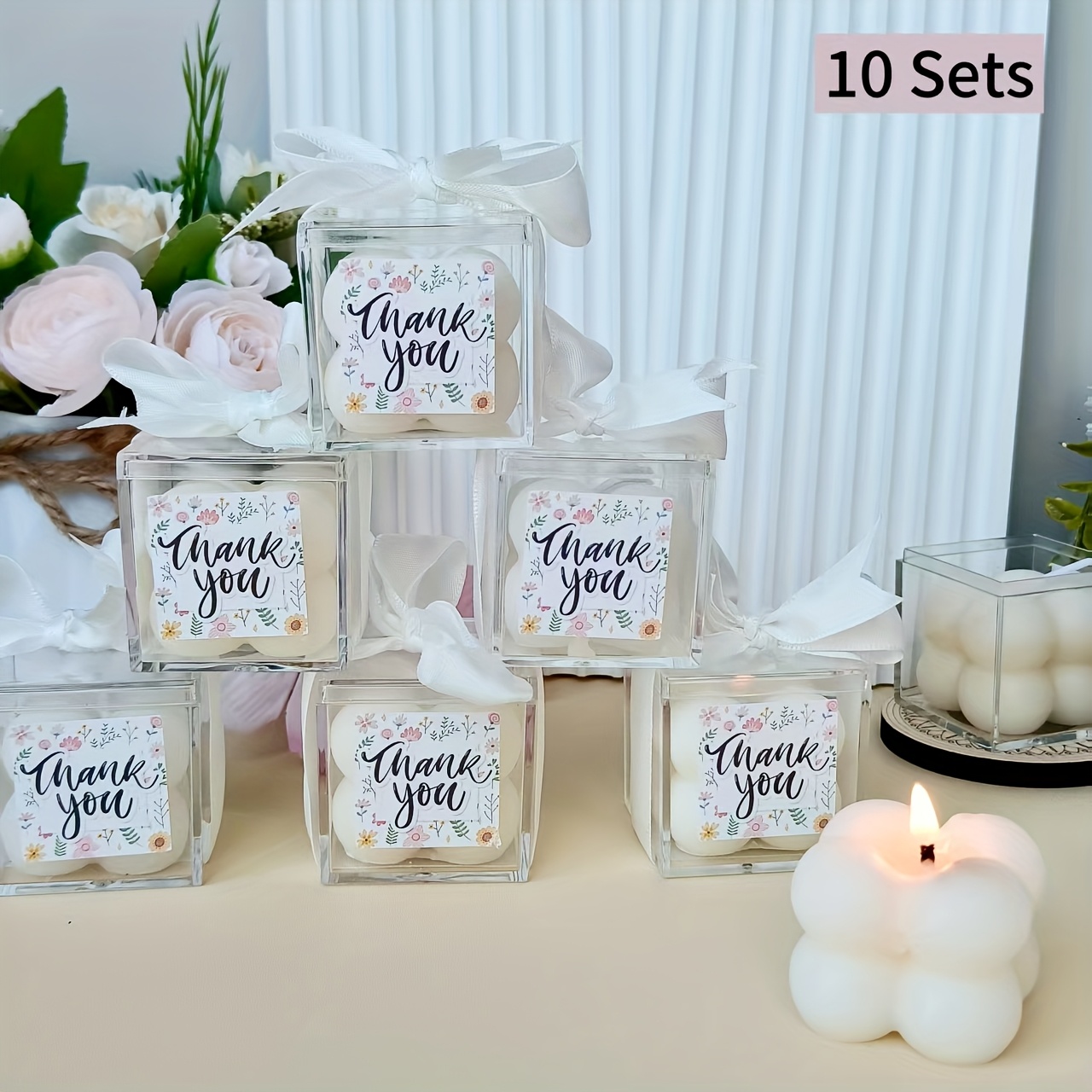 Image of 10 Sets Bubble Candles Favors For Guests, Soy Wax Cube Candles, Mini Scented Bubble Candles With Acrylic Boxes And Sticker, For Guests Bulk Bridal Shower Favors Birthday Gifts Home Decor